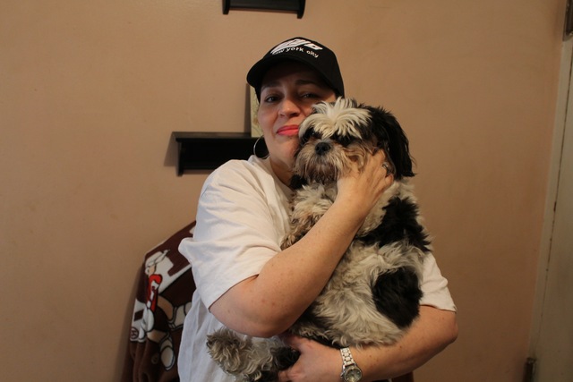 <p>Maria Vazquez after being reunited with her stolen dog, Skylar.</p>
