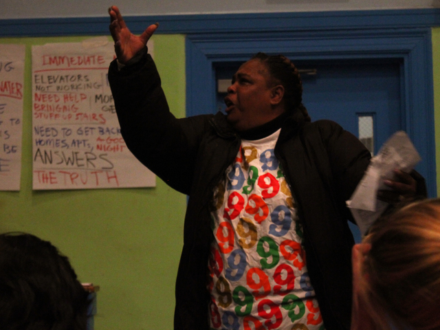 <p>Residents grew emotional as they vented their frustrations at a community meeting on recovering from Hurricane Sandy in Red Hook Wednesday night, Nov. 14, 2012.</p>
