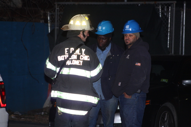 <p>Firefighters on the scene of the electrical explosion at 55-30 46th St. in Queens Nov. 26, 2012.</p>
