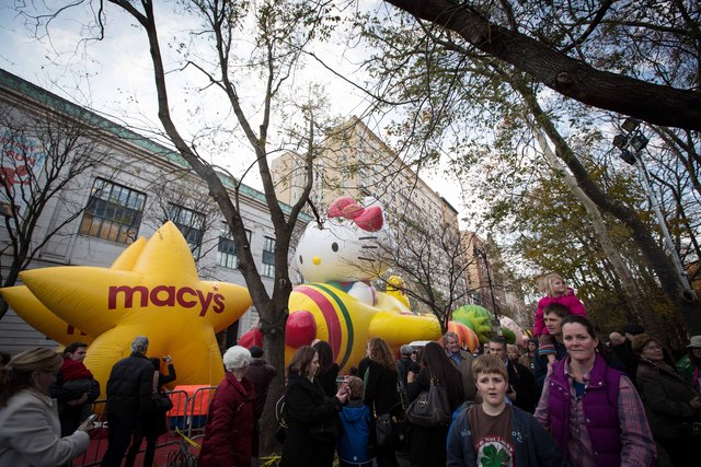 <p>Hello Kitty was one of many balloons inflated in advance of the Macy's Thanksgiving Day Parade Nov. 21, 2012.</p>
