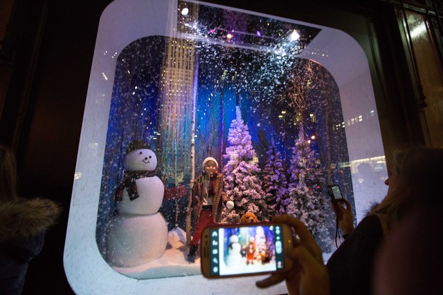 <p>The snow theme on one of Saks' windows on Fifth Avenue</p>
