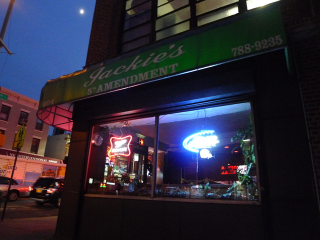 <p>Jackie's Fifth Amendment on Fifth Avenue and Seventh Street in Park Slope. A bar has existed on that corner, under various owners, for 75 years, the bartender said.</p>
