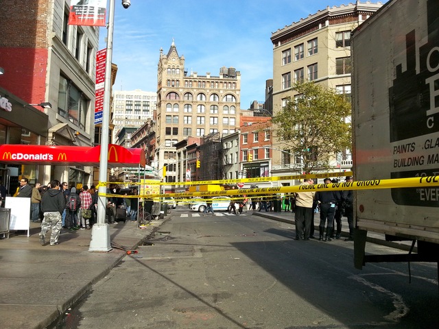 <p>A man was struck by a truck and critically injured in Union Square on Nov. 20, 2012.</p>
