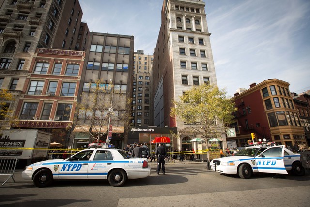 <p>A man riding a skateboard was struck and critically injured by a delivery truck near Union Square Tuesday afternoon, Nov. 20, 2012.</p>
