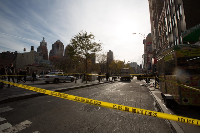 <p>A man riding a skateboard was struck and critically injured by a delivery truck near Union Square Tuesday afternoon, Nov. 20, 2012.</p>

