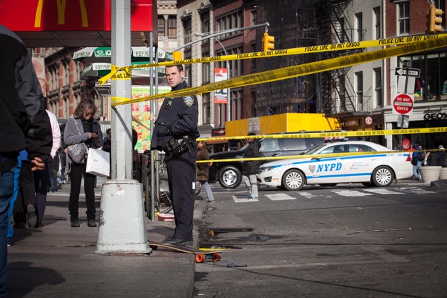 <p>A man riding a skateboard was struck and critically injured by a delivery truck near Union Square Tuesday afternoon, Nov. 20, 2012.</p>
