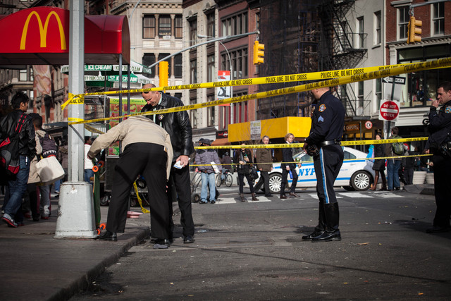 <p>A man riding a skateboard was struck and critically injured by a delivery truck near Union Square Tuesday afternoon, Nov. 20, 2012.</p>

