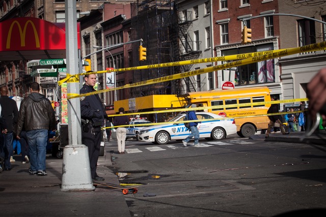 <p>A man riding a skateboard was struck and critically injured by a delivery truck near Union Square Tuesday afternoon, Nov. 20, 2012.</p>
