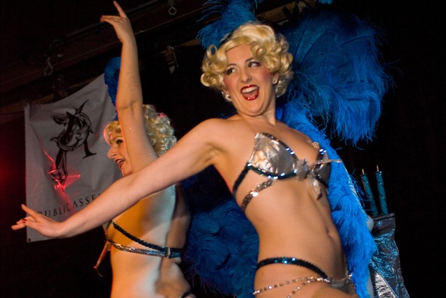 <p>The Schlep Sisters created the Menorah Horah, a Channukah-themed burlesque show.</p>
