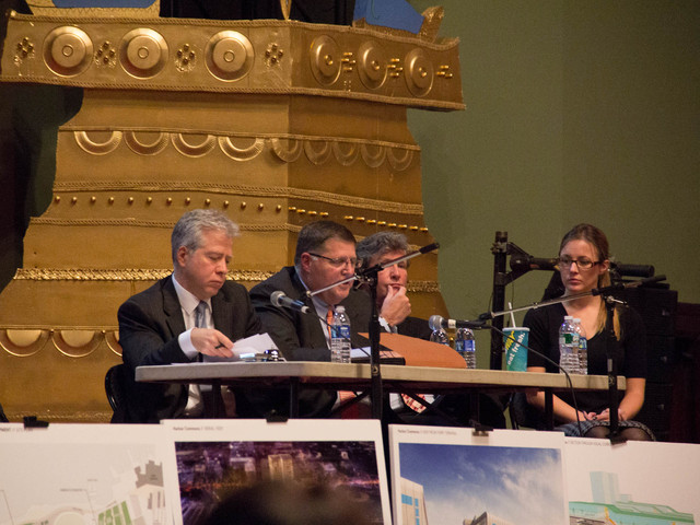 <p>Developers for the New York Wheel and Harbor Commons gave presentations to the crowd at Snug Harbor Cultural Center's Music Hall at the first public meeting on the project, Nov. 13, 2012.</p>
