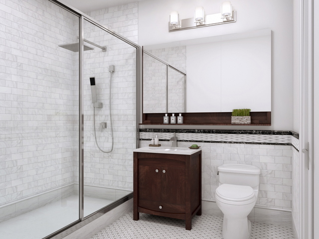 <p>A bathroom at Park Union, one of the few new residential developments in Park Slope. The 7-story building has 11 three-bedroom apartments.</p>
