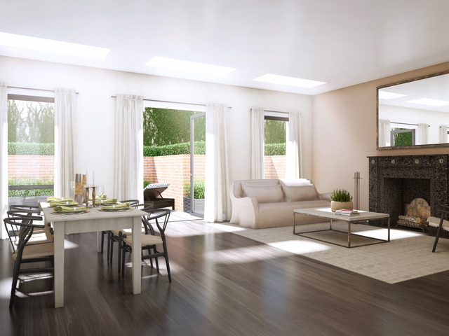 <p>A living room at Park Union, a new condo development on Union Street in Park Slope. Many of the apartments have outdoor space.</p>
