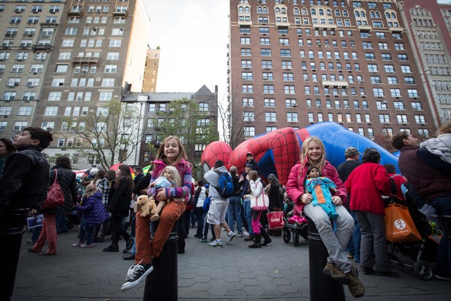 <p>A Spider-Man balloon came to life during the Macy's Thanksgiving Day Parade balloon inflation Nov. 21, 2012.</p>
