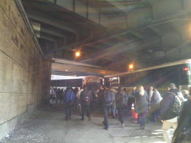 <p>A bus crash injured roughly 20 and created hours-long traffic delays prompting some commuters to walk their way to work through the Lincoln Tunnel on Monday November 12, 2012.&nbsp;</p>
