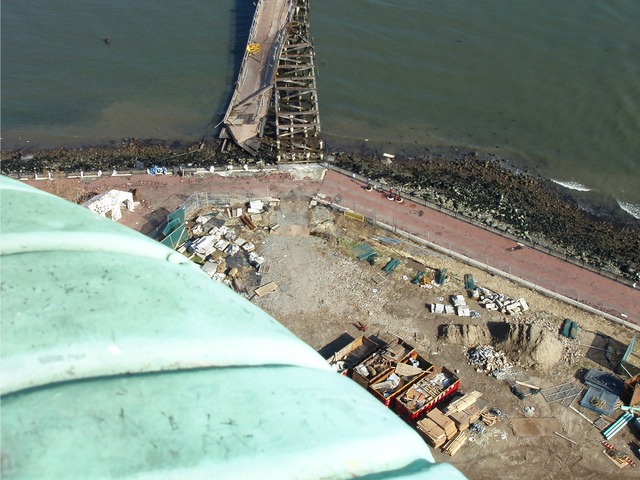 <p>A view from atop the Statue of Liberty shows damage to the grounds around it.</p>
