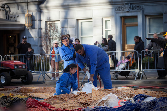 <p>Workers prepared balloons for the Macy's Thanksgiving Day Parade Nov. 21, 2012.</p>
