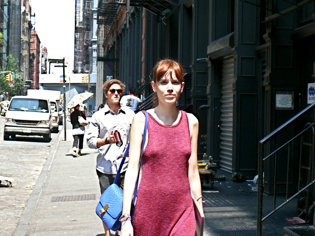 <p>Striking body clinging open weave knits in SoHo.</p>
