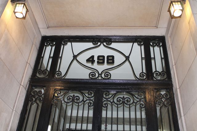<p>The doorway of 498 West End Avenue. The building, which dates back to 1911, was sold for $52.5 million.&nbsp;</p>
