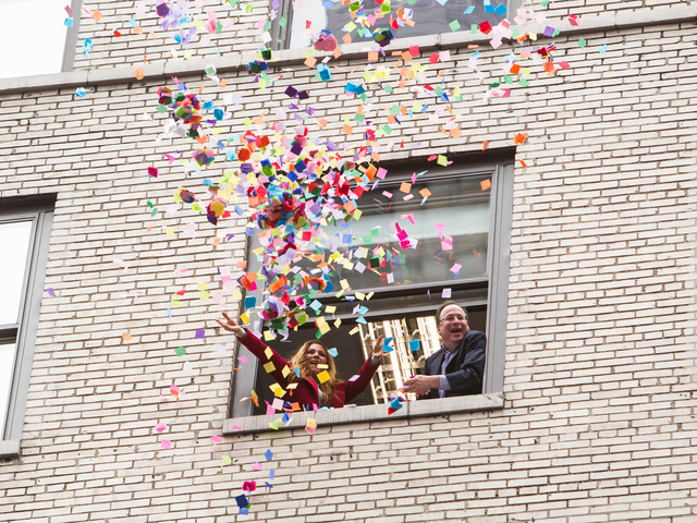 <p>Confetti flies over Times Square from the eighth floor of the Alliance building during the annual Airworthiness Test on Dec. 29th, 2012.</p>
