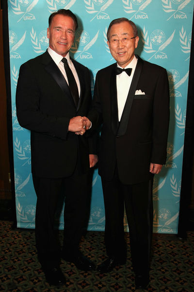 <p>Arnold Schwarzenegger and Ban Ki-Moon, at Schwarzeneggger's&nbsp; being named 2012 Global Advocate of the Year by the United Nations' Correspondents Association at Cipriani 42nd Street. Wednesday, December 19, 2012.</p>
