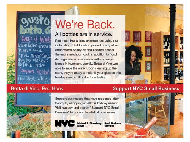 <p>Red Hook wine store Botta Di Vino is featured in the new Support NYC Small Business initiative, a program launched to promote shops that have managed to reopen in the aftermath of Sandy.</p>
