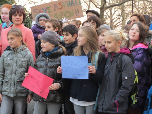 <p>Dozens of children held signs in front of Gracie Mansion demanding that Mayor Michael Bloomberg put the brakes on the East 91st Street Marine Transfer Station project on Thursday, Dec. 13, 2012.</p>
