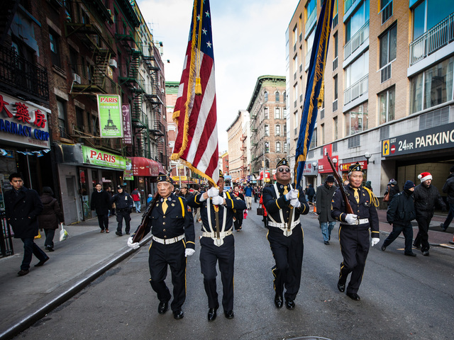 <p>A Color Guard leads of this years East Meets West Parade in Chinatown and Little Italy on Dec. 22nd, 2012.</p>
