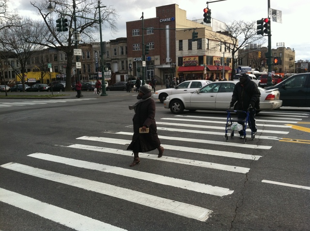 <p>The intersection at Utica Avenue and Eastern Parkway, where a 9-year-old was headed from the north to south corner, against the light, when he was hit by a westbound livery cab on Dec. 22, 2012.</p>
