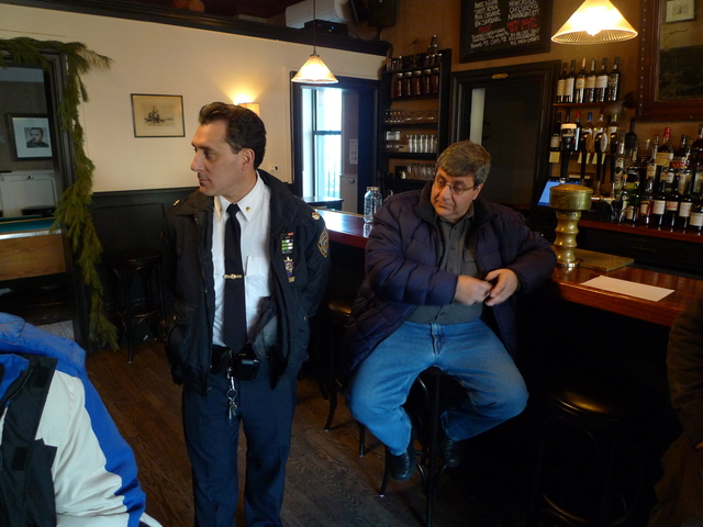 <p>Deputy Inspector Michael Ameri, the commanding officer of the 78th Precinct, speaks at a meeting with Gowanus merchants and residents in the wake of a gunpoint robbery on Thanksgiving.</p>
