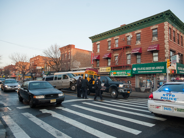 <p>The scene of a dollar van versus school bus crash on Church Avenue in Brooklyn on Monday December 03rd, 2012.</p>
