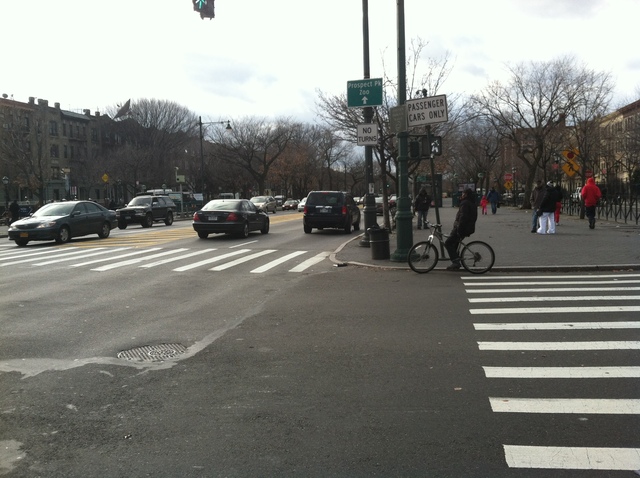 <p>The intersection at Eastern Parkway, where a 9-year-old was&nbsp; was hit by a westbound green Mercury livery cab on Dec. 22, 2012.</p>
