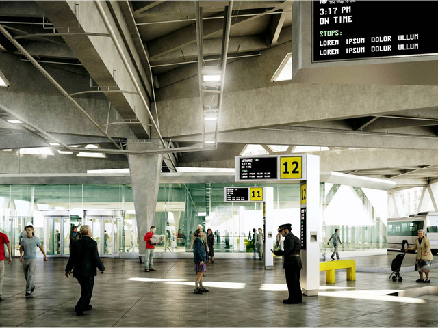 <p>A rendering of a renovated George Washington Bridge bus terminal.</p>
