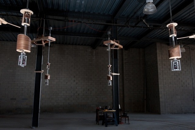 <p>Marina Mihaeko and her partner, Andy Cavatorta, designed 'Gravity Harps' for Bjork's 'Biophilia' show.</p>
