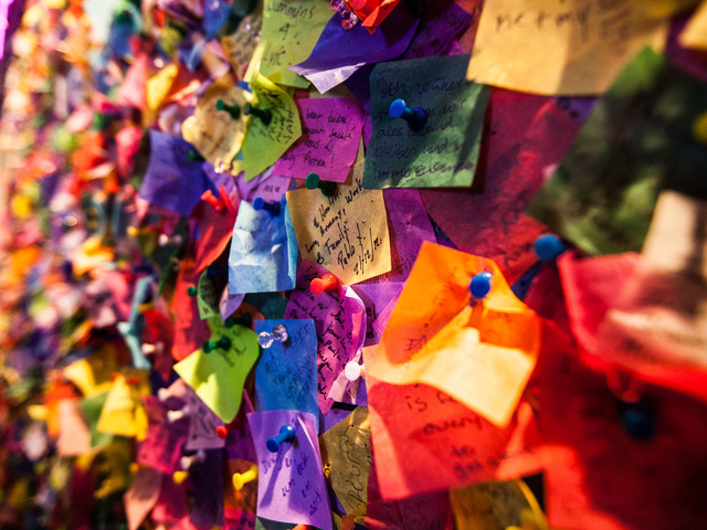 <p>Hundreds of people pinned their New Year's Eve confetti wishes on the New Year's Eve Wishing Wall at the Times Square Museum on Dec. 29th, 2012.</p>
