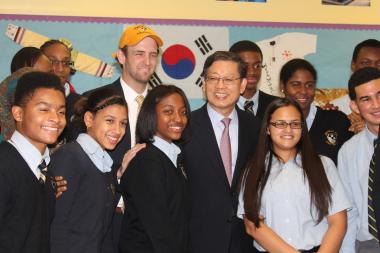 Just weeks after a group of Democracy Prep students returned from a two-week visit to his country, Korean Prime Minister Kim Hwang-Sik returned the favor and visted students at the Harlem school Monday.