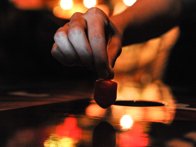 <p>A dreidel in play at the competition.</p>
