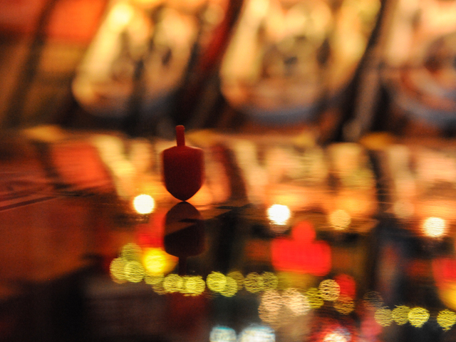 <p>A dreidel in play at the competition.</p>
