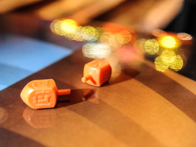 <p>The dreidels are ready to spin at the Major League Dreidel competition at Full Circle Bar in Williamsburg Thursday, Dec. 13, 2012.</p>
