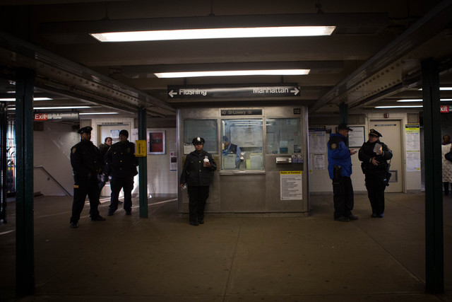 <p>A heavy police presence remained at 40th Street station in Sunnyside Friday morning, Dec. 28, 2012, hours after a woman pushed a man in front of an oncoming 7 train the night before.</p>
