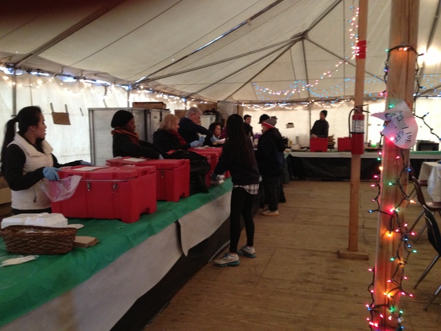 <p>A Red Cross tent offered hot meals in Belle Harbor Dec. 25, 2012.</p>
