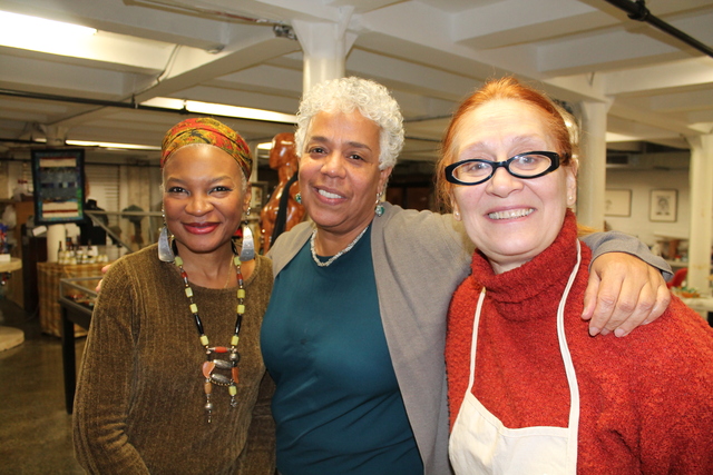 <p>SoHarlem founder and CEO Janet Rodriguez with two of the artisans, Donna Brew and Gladys Rosa Perez.</p>
