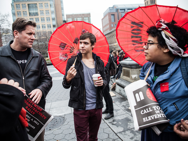 <p>Students gather in Washington Square Park for a protest rally and a march against the Cooper Union School administration on Dec. 8, 2012.</p>
