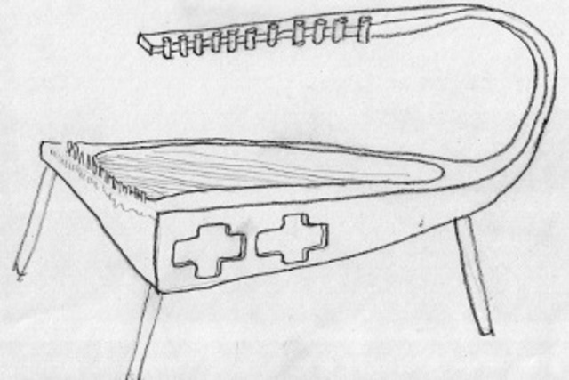 <p>An early drawing of Mihaeko and Cavatorta's proposed water harp.</p>
