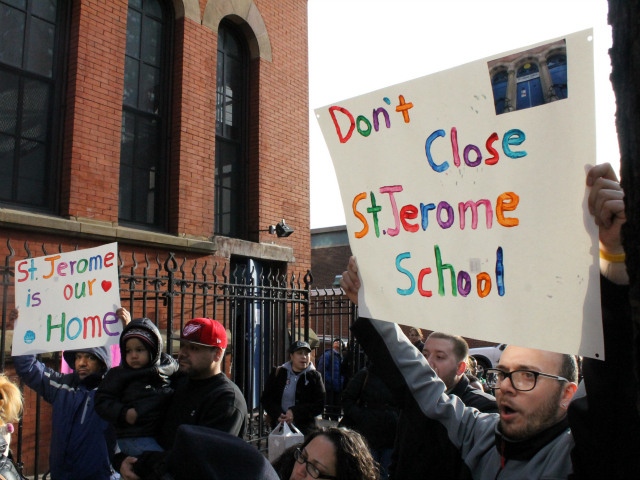 <p>St. Jerome School supporters rally outside the school on Dec. 12, 2012.</p>
