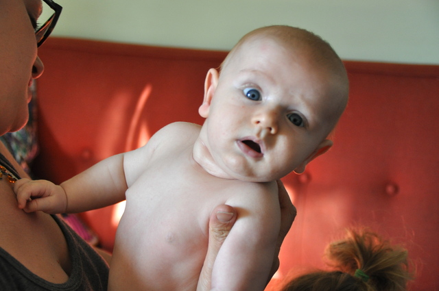 <p>Samantha Huggins' 2-month-old son was born in their living room.</p>
