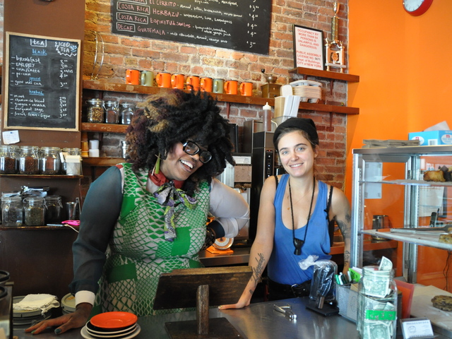 <p>Cafe Grumpy's barista&nbsp;Tinuade&nbsp;Oyelowo (left) will be featured in a few Season 2 episodes, she said. The Greenpoint caf&eacute; has already become a routine setting for the show.</p>
