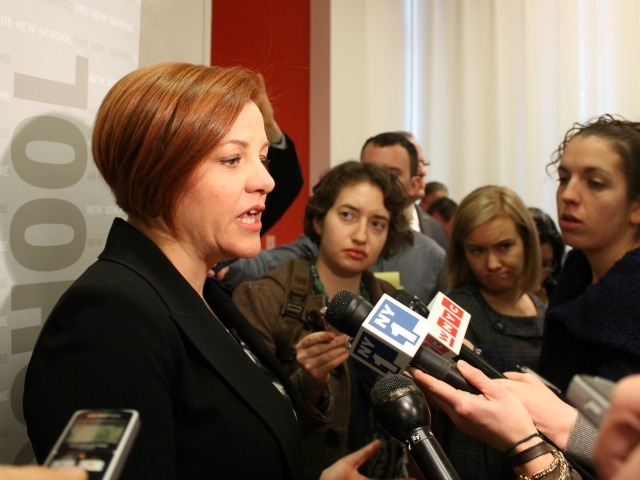 <p>City Council Speaker Christine Quinn spoke with reporters following an education policy speech on Jan. 15, 2013.</p>
