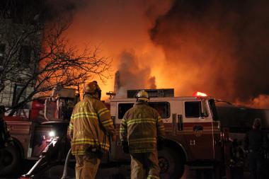 The aftermath of a four-alarm fire that destroyed several businesses on Northern Boulevard in Queens on Sunday January 27th, 2013. Photos taken Monday January 28th, 2013.