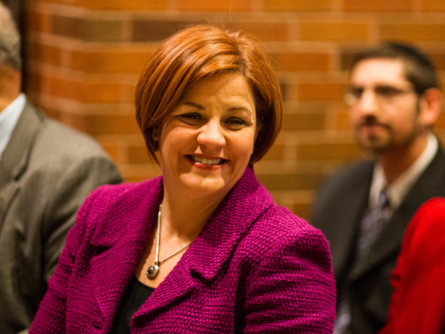 <p>City Council Speaker Christine Quinn at the inauguration ceremony of Gabriela Rosa at the Michael Buczek School in Washington Heights on Jan. 6, 2013.</p>
