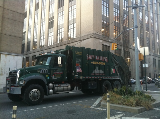 <p>The garbage truck that witnesses said hit a recently retired postal worker at Ninth Avenue and West 29th Street Jan. 18, 2013.</p>
